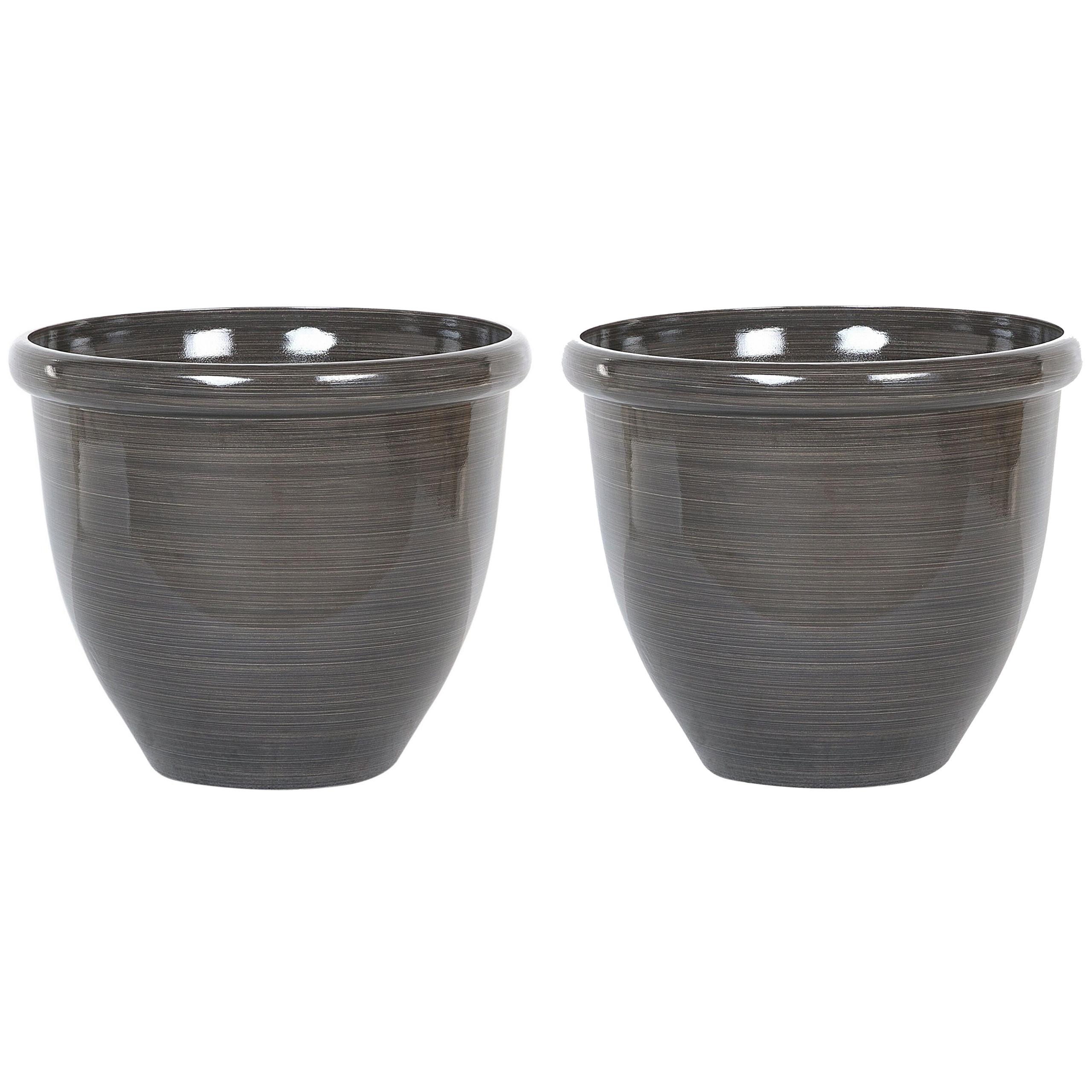 BLUMENTOPF 2er-Set dunkelbraun rund 44/44/38 cm Tesalia - Braun, Kunststoff (38cm) - Beliani