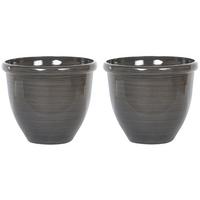 BLUMENTOPF 2er-Set dunkelbraun rund 44/44/38 cm Tesalia - Braun, Kunststoff (38cm) - Beliani