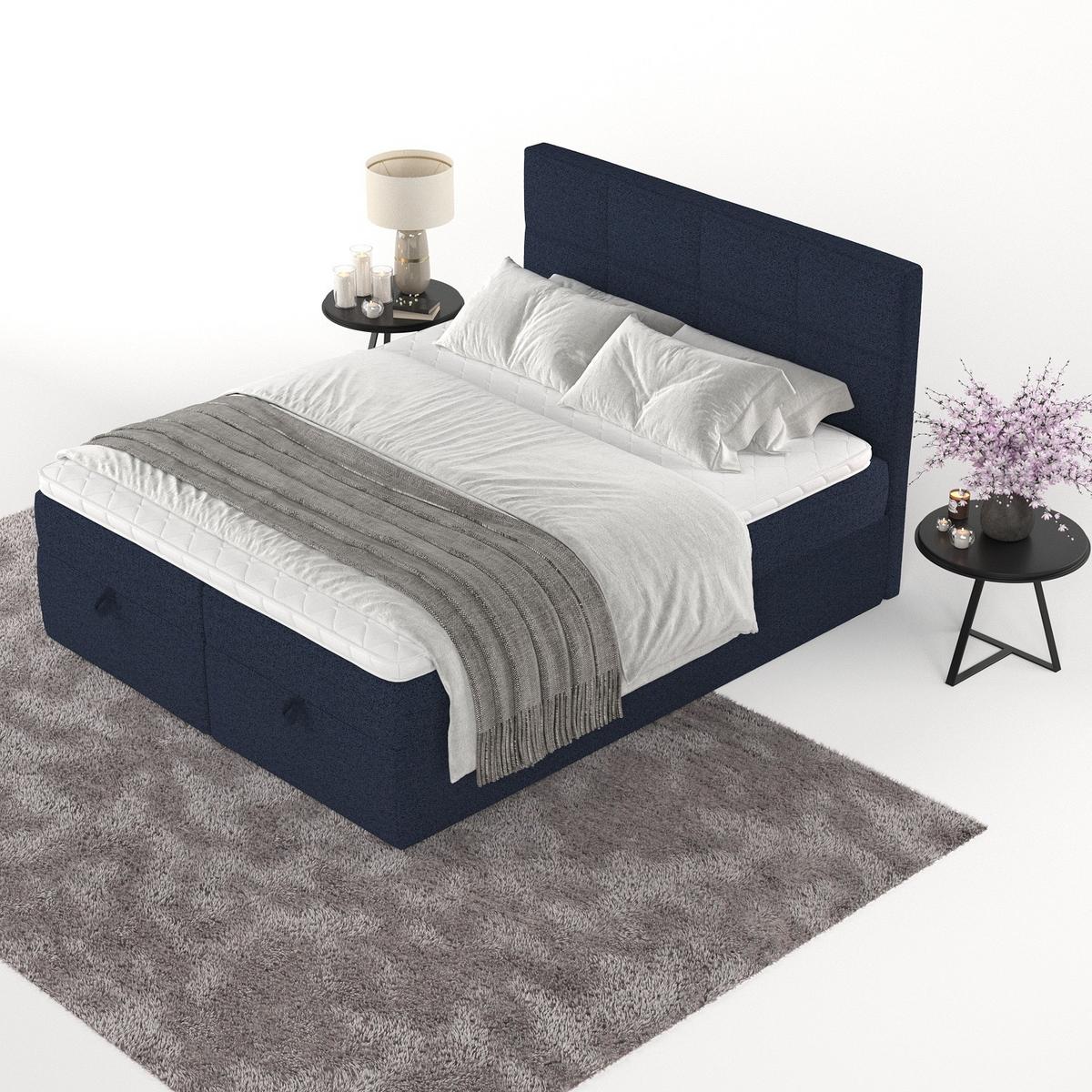 BOXBETT Velto 180/200 cm Marineblau im Riva Stoff - Schwarz/Dunkelblau, Holz/Holzwerkstoff (180/200cm) - AltaBeds