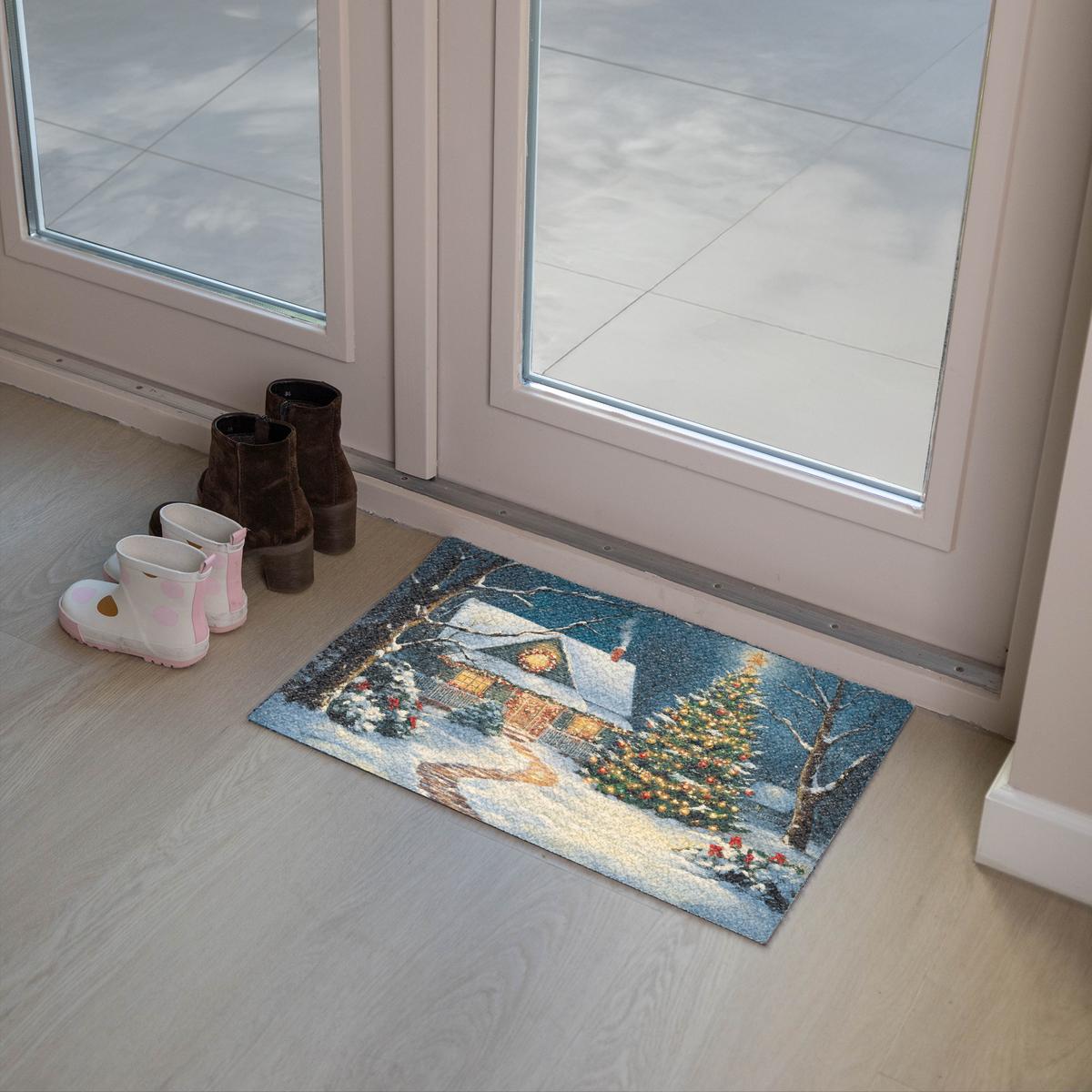 FUSSMATTE Weihnachten - Weihnachtsbaum - Winter - Zuhause - Schnee Schmutzfänger 60x40 cm - Multicolor, Kunststoff (60/0.4cm) - MuchoWow
