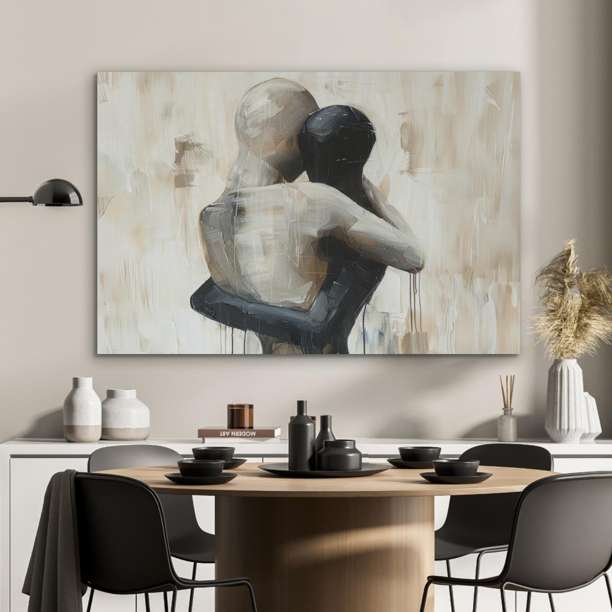 AKUSTIKBILD Abstrakt - Liebe - Schwarz und weiß - Modern Wandbild Wohnzimmer 100x70 cm - Schwarz, Kunststoff (100/70/0.9cm) - MuchoWow