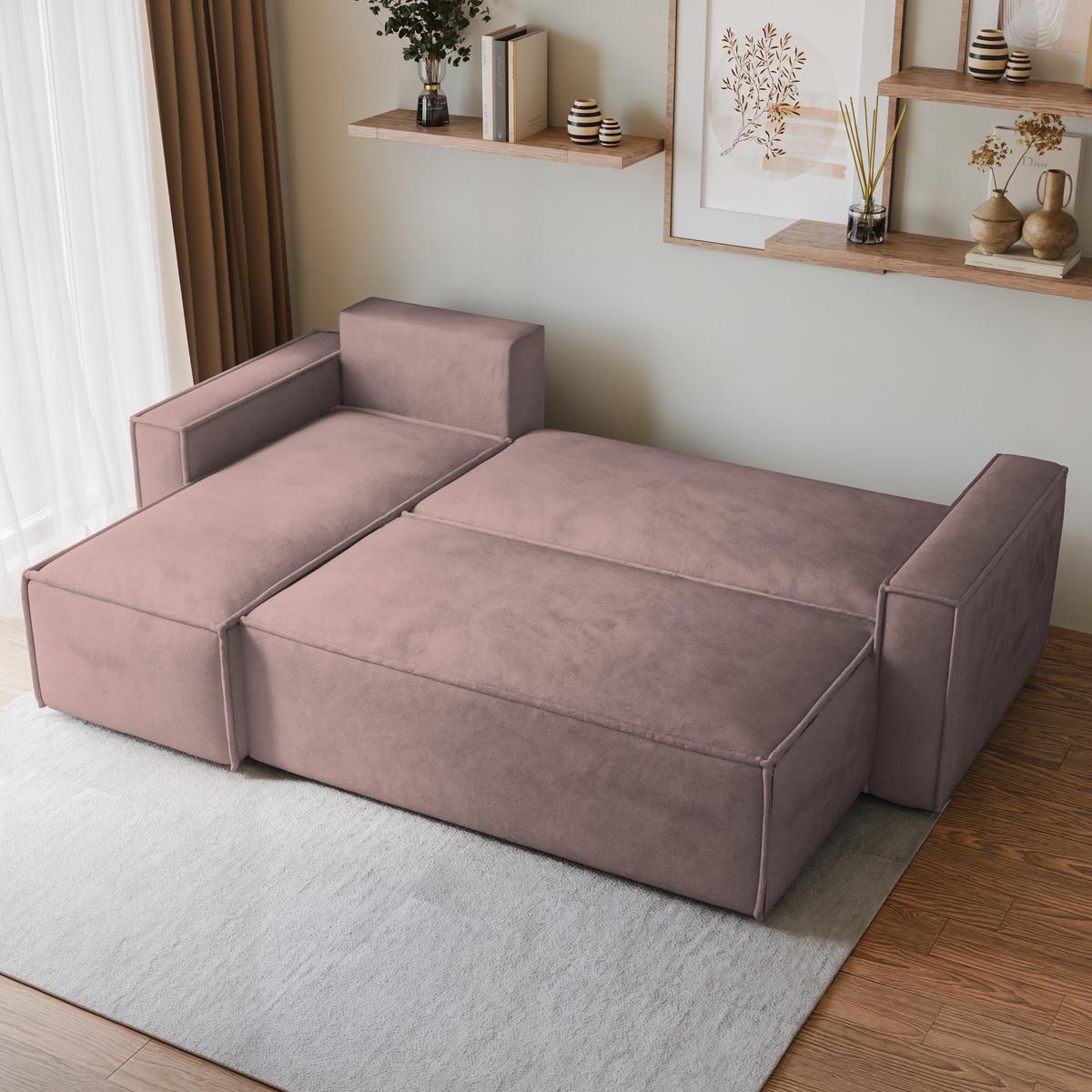 ECKSOFA RAVELO M Lila Velours-Stoff mit Schlaffunktion - Lila/Grau, Holz/Kunststoff (240/140cm) - MASSENO