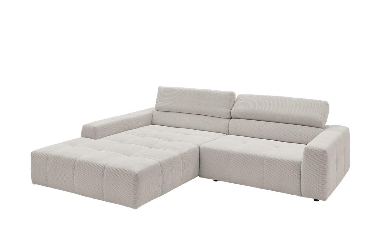 ECKSOFA RENO Silber Cord - Silberfarben/Schwarz, Kunststoff/Textil (258/217cm) - KAWOLA