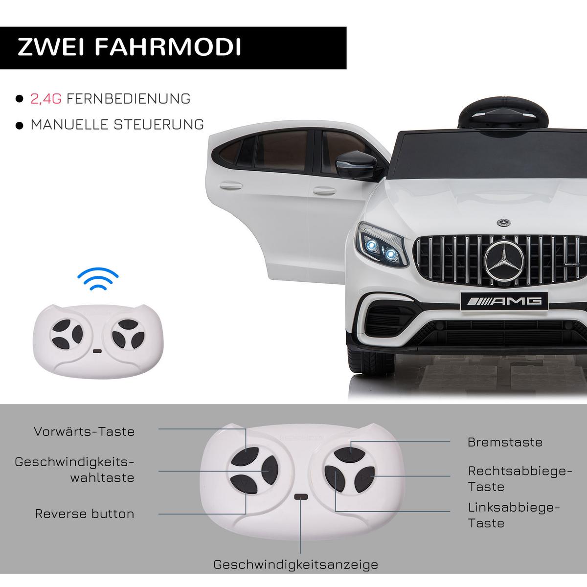 KINDERFAHRZEUG Fernbedienung Elektroauto Mercedes-Benz MP3 37-60 Monate 2 Farben - Weiß, Kunststoff (115/70/55cm) - HOMCOM
