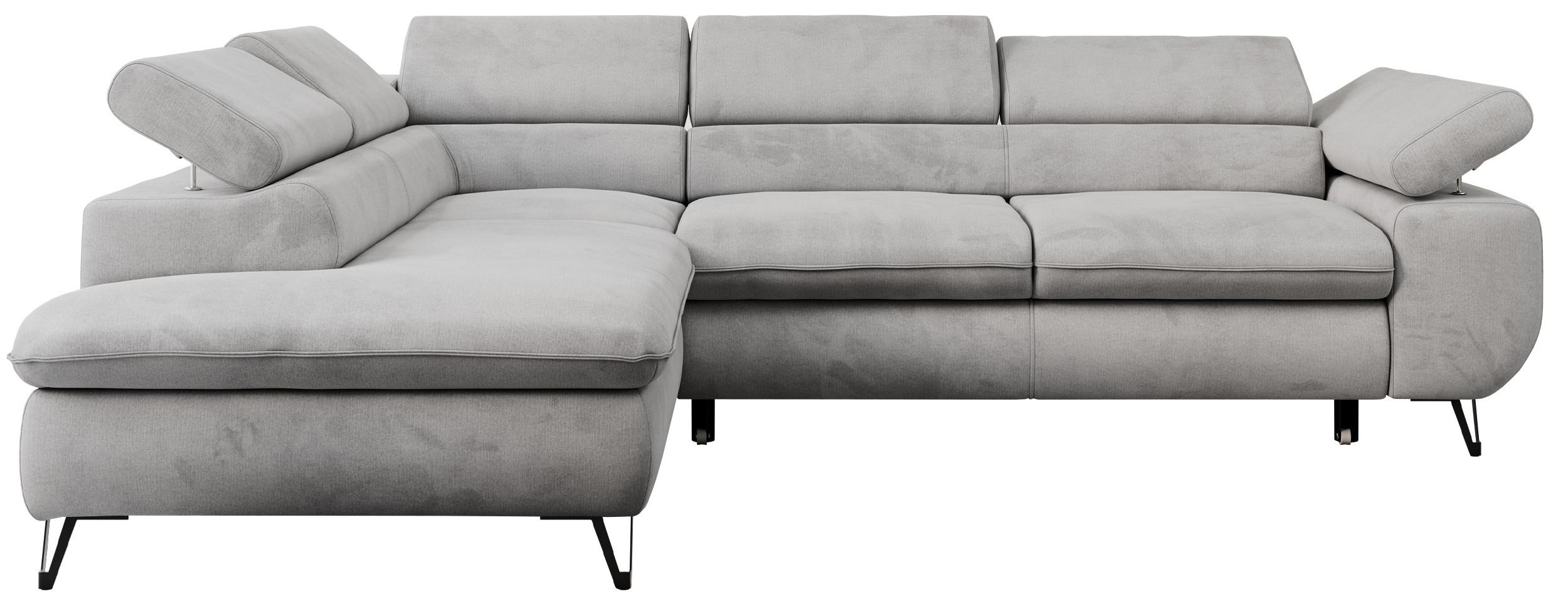 ECKSOFA PETER L Hellgrau Velvet - Links Seite - Hellgrau/Schwarz, Textil/Metall (208/273cm) - MKS