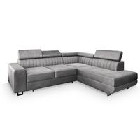 ECKSOFA NOLA R-S Hellgrau Velours-Stoff mit Schlaffunktion - Silberfarben/Hellgrau, Holz/Textil (253/190cm) - MASSENO
