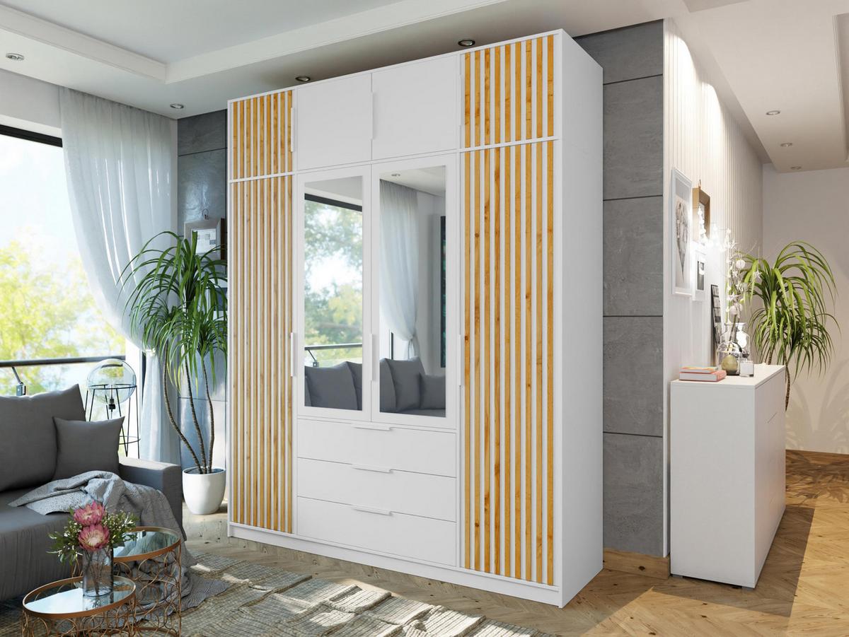 KLEIDERSCHRANK Bali Lux D4 mit Schrankaufsatz - Weiß, Holzwerkstoff/Metall (196/245/58cm) - MIRJAN24