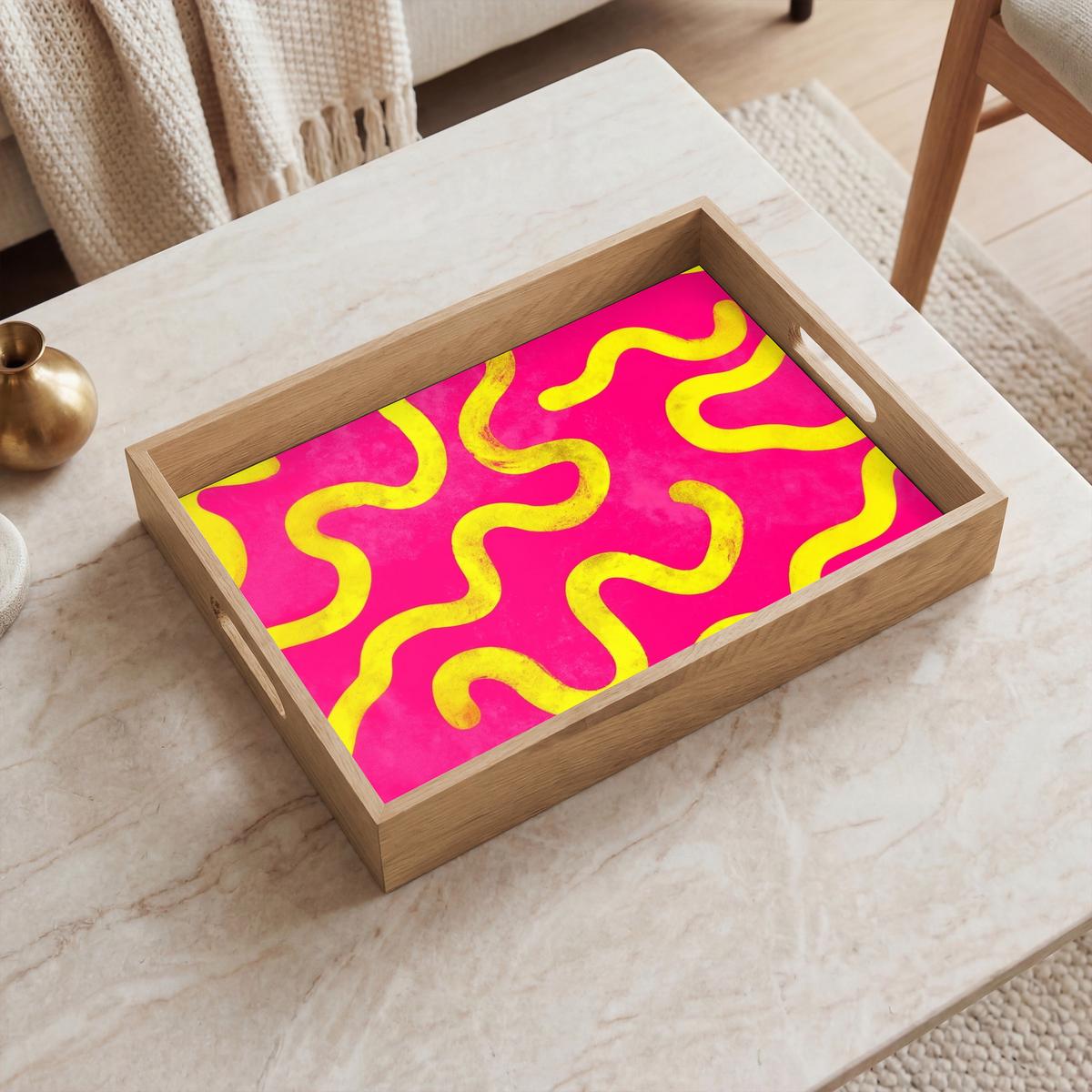 TABLETT Linie - Gelb - Abstrakt 40x30 cm - Pink, Holz (40/5/5cm) - OnlyWow