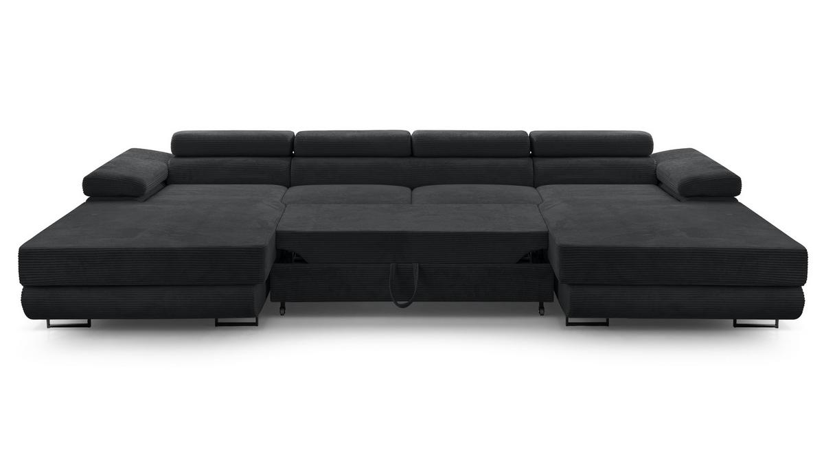 WOHNLANDSCHAFT Arborio Dunkelgrau 352/202/90 cm mit Schlaffunktion - Schwarz, Textil/Metall (352/90/202cm) - AX Living