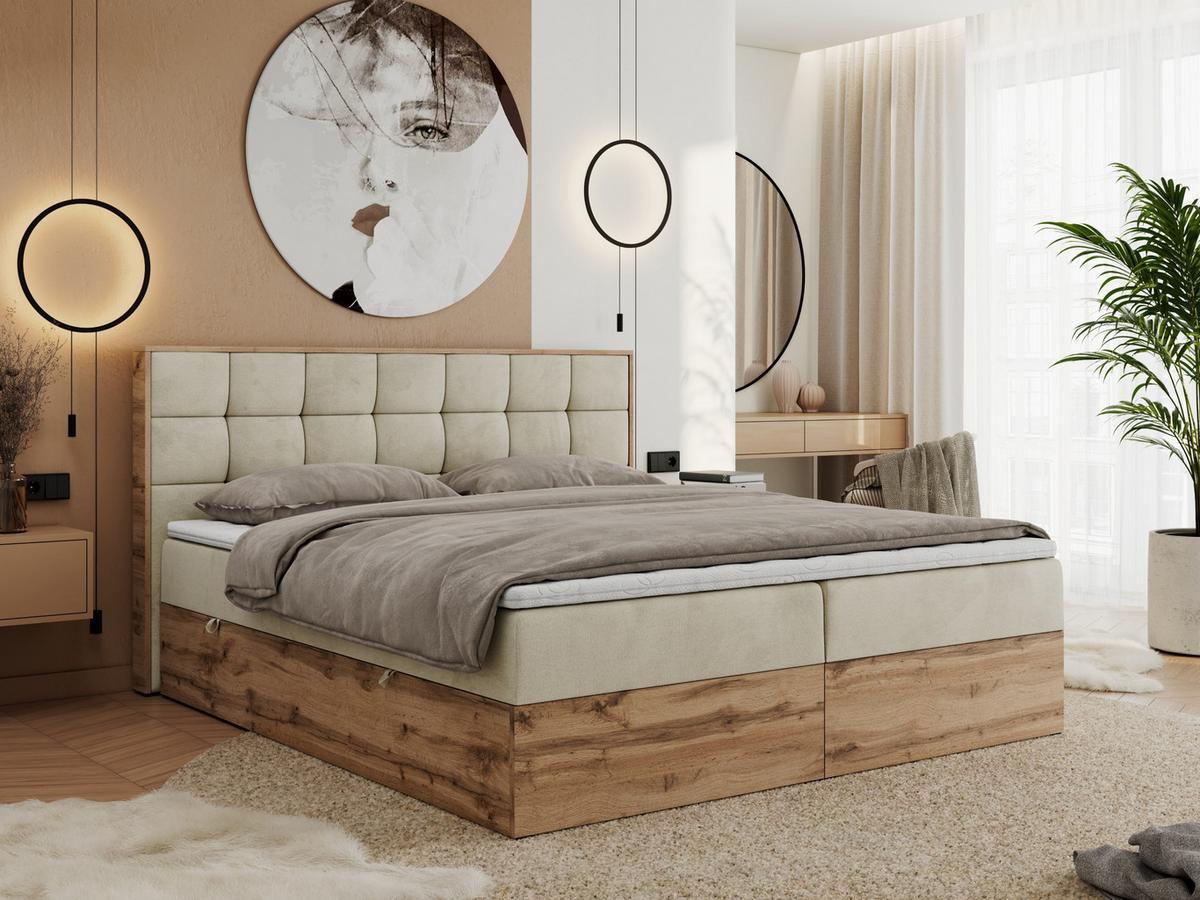 BOXBETT ALBERO 1 - 160/200 Beige Velvet - H4 - Beige, Holz/Textil (160/200cm) - MKS