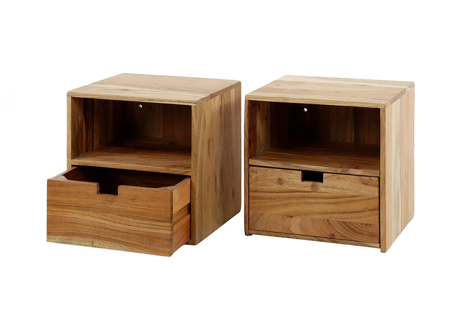 NACHTTISCH FATY 2ER SET Holz Akazie - Zwetschgeholzfarben, Holz (30/30/25cm) - KAWOLA