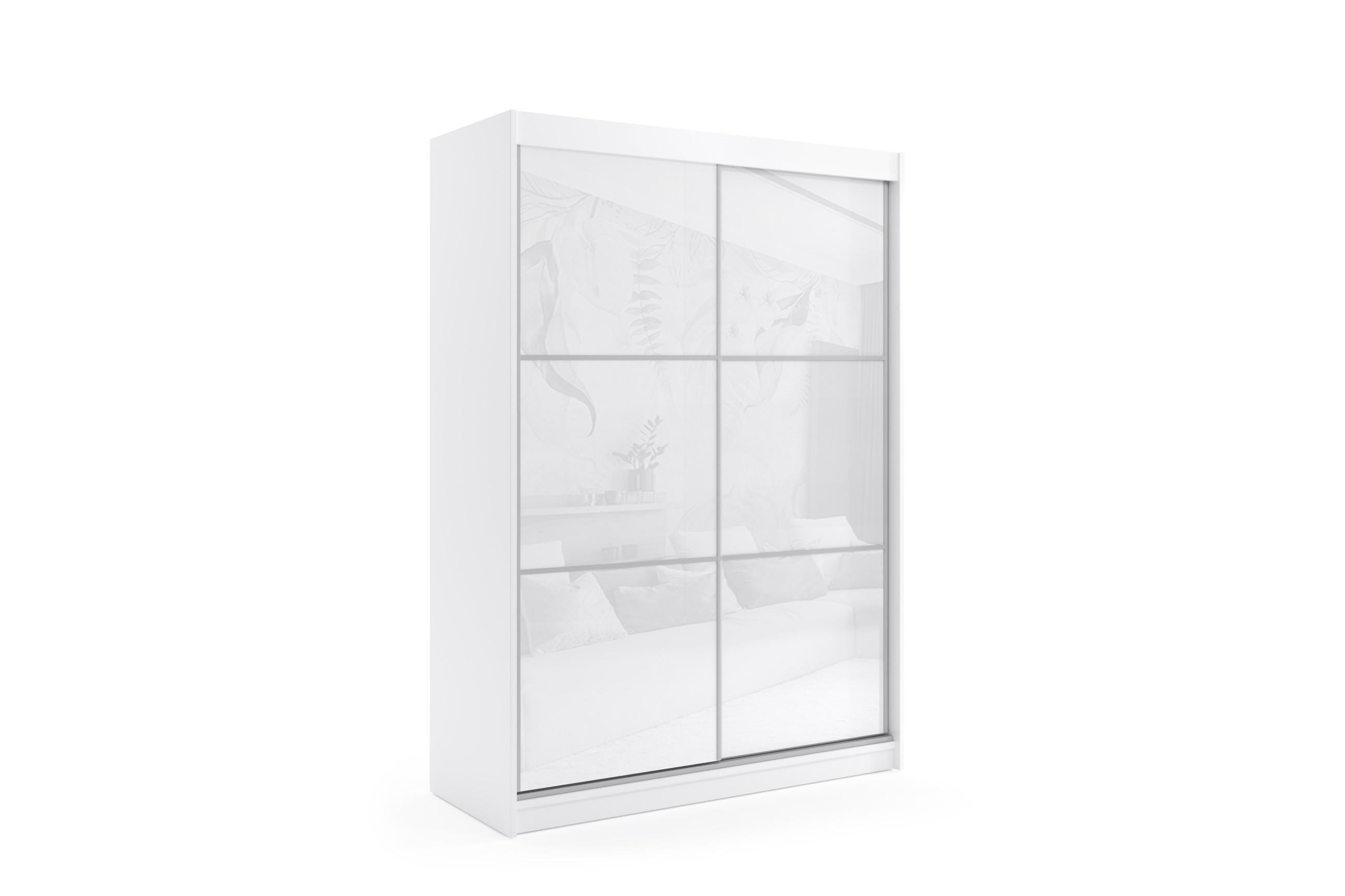 KLEIDERSCHRANK mit Lacobel-Schiebetüren und Aluminium- Leisten, LED-Beleuchtung - VIVI - 160 cm Weiß - Weiß, Holzwerkstoff (160/216/61cm) - ALTDECOR