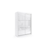 KLEIDERSCHRANK mit Lacobel-Schiebetüren und Aluminium-Leisten - VIVONA - 160 cm Weiß - Weiß, Holzwerkstoff (160/216/61cm) - ALTDECOR
