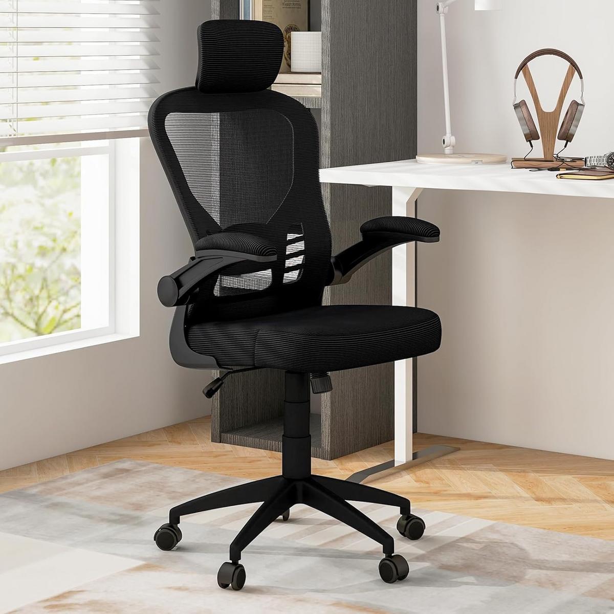 BÜROSTUHL Schwarz - Schwarz, Textil (66/124/66cm) - COSTWAY