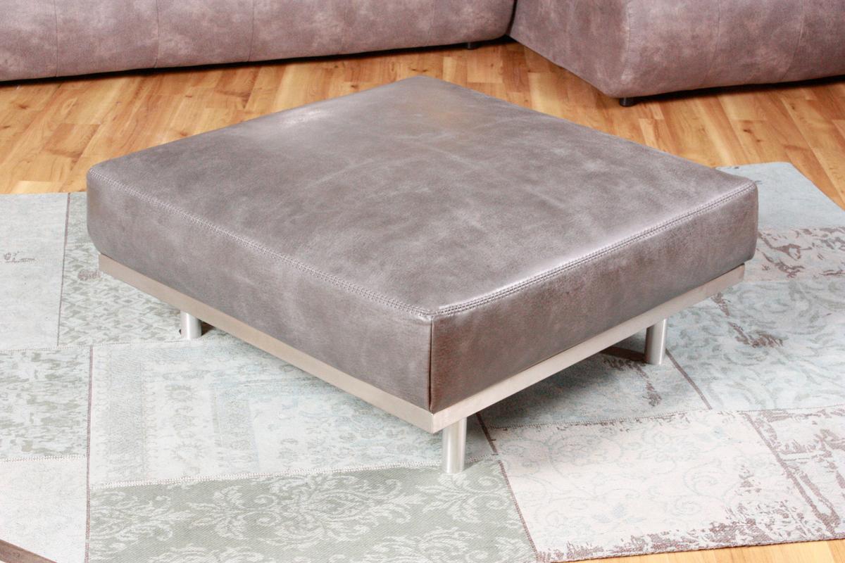 HOCKER OPRA Grau Leder - Grau, Leder (93/40/93cm) - KAWOLA