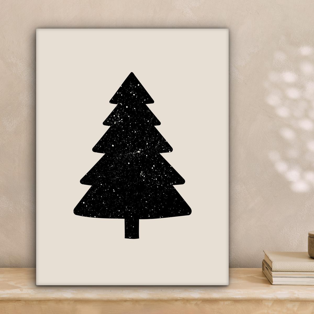 LEINWANDBILD Weihnachtsbaum - Schwarz - Urlaub - Beige Room Decor 30x40 cm - Schwarz, Textil (30/40cm) - MuchoWow