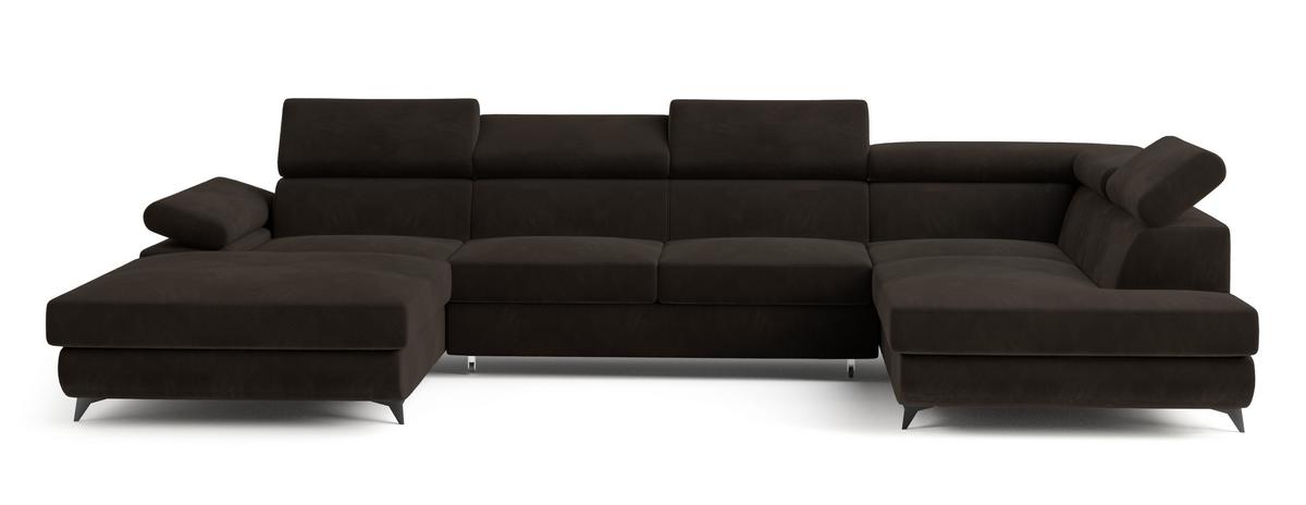 WOHNLANDSCHAFT RUBANO R-S Braun Velours-Stoff mit Schlaffunktion - Braun, Holz (339/89/190cm) - MASSENO