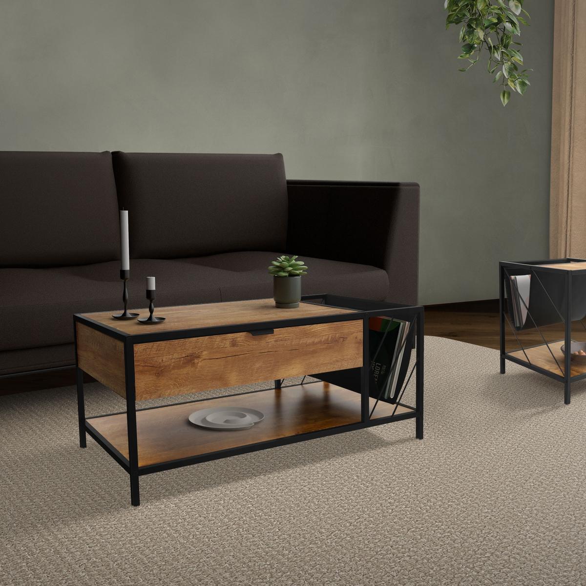 COUCHTISCH 100x54x45 cm Braun-Eiche aus Holz mit Metallgestell - Braun, Metall (54/100/45cm) - ML-DESIGN