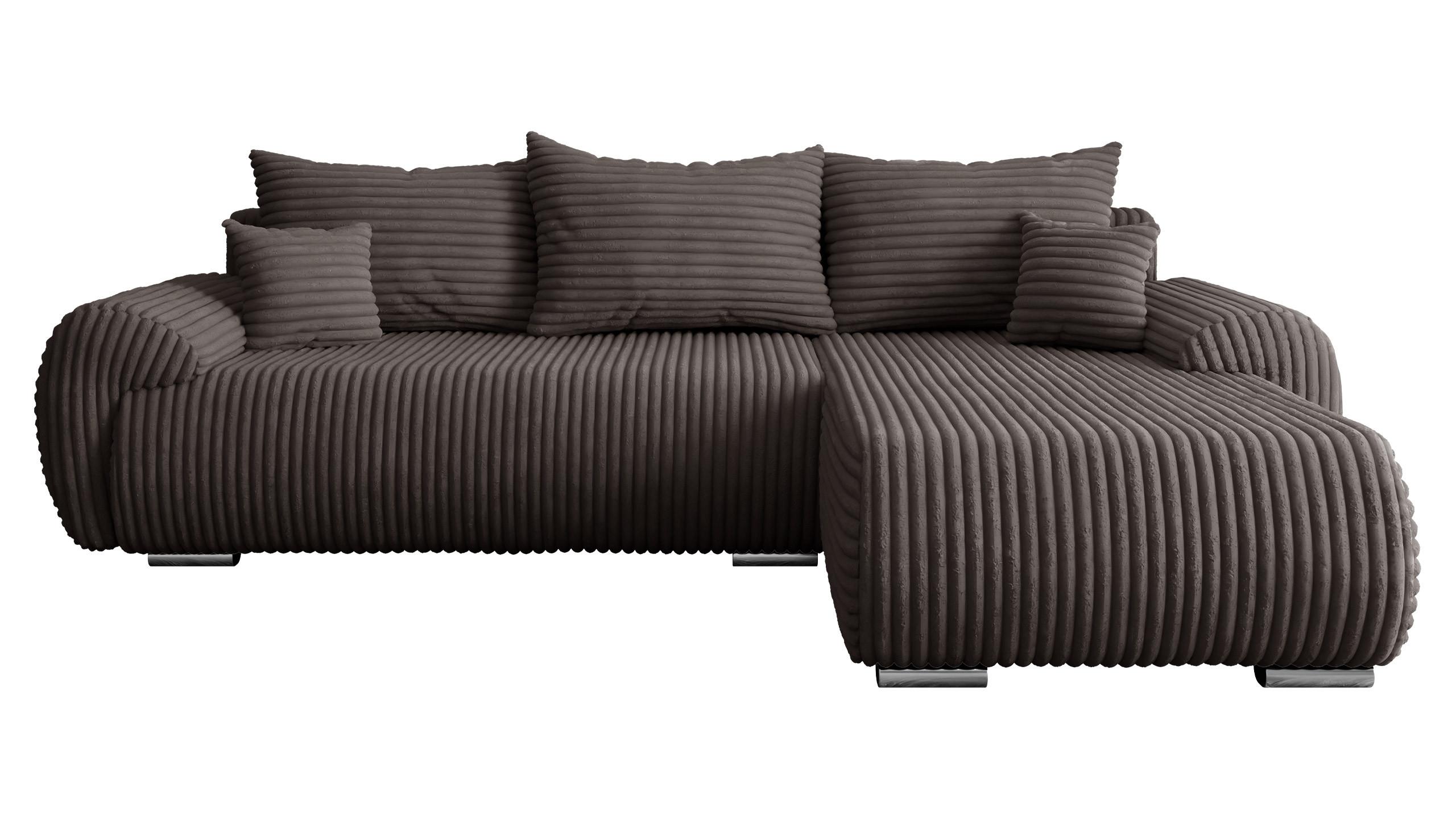 ECKSOFA Ubo L Cord, Seite: Rechts - Silberfarben/Braun, Holz/Kunststoff (282/187cm) - MIRJAN24