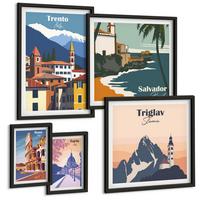 BILDER SET 5er Set - 50x50 cm & 20x30 cm & 40x60 cm Schwarzer Rahmen - Blicke auf berühmte Orte am Meer - Schwarz, Kunststoff (40/60cm) - TULUP