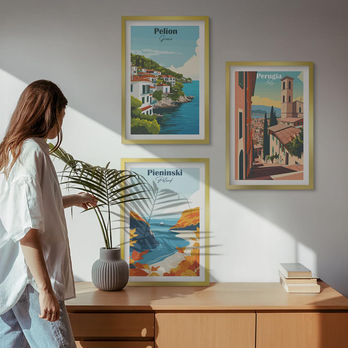 BILDER SET 3er Set - 40x60 cm Goldrahmen - Malerische Retro-Landschaften - Goldfarben, Kunststoff (40/60cm) - TULUP