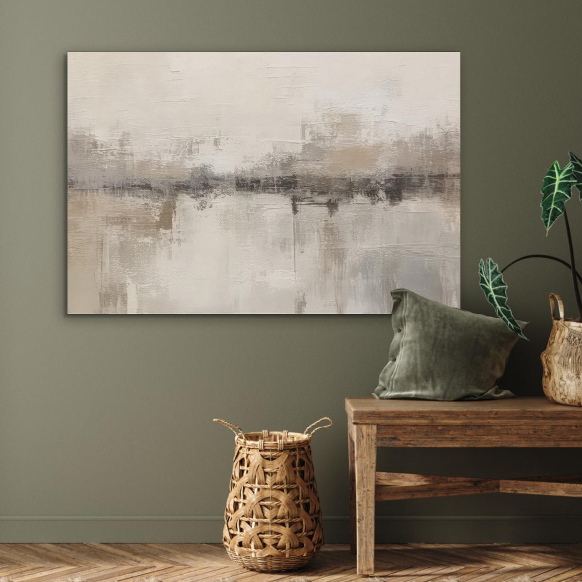 AKUSTIKBILD Moderne Kunst - Abstrakt - Beige Wandbild Wohnzimmer 100x70 cm - Beige, Kunststoff (100/70/0.9cm) - MuchoWow