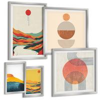 BILDER SET 5er Set - 50x50 cm & 20x30 cm & 40x60 cm Silberner Rahmen - Abstrakte Berglandschaften - Silberfarben, Kunststoff (40/60cm) - TULUP