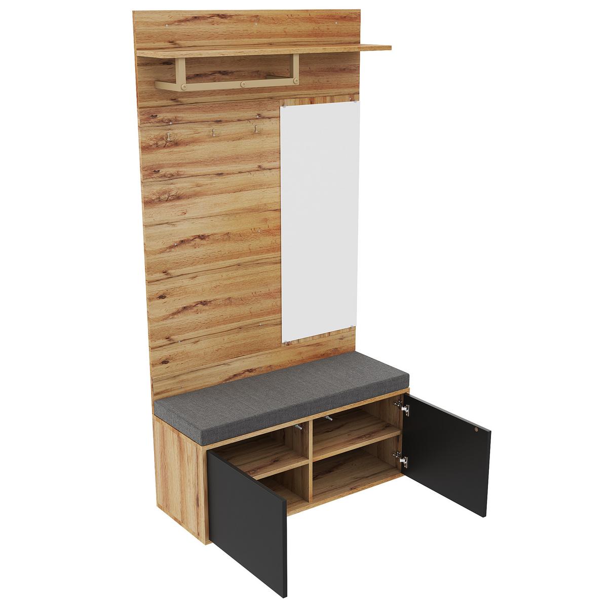 GARDEROBEN-SETS Flurgarderobe Holzoptik mit Spiegel & Sitzbank Kompaktgarderobe 100×190 cm - Sonoma Eiche, Holzwerkstoff (100/190/38cm) - Urban Meuble