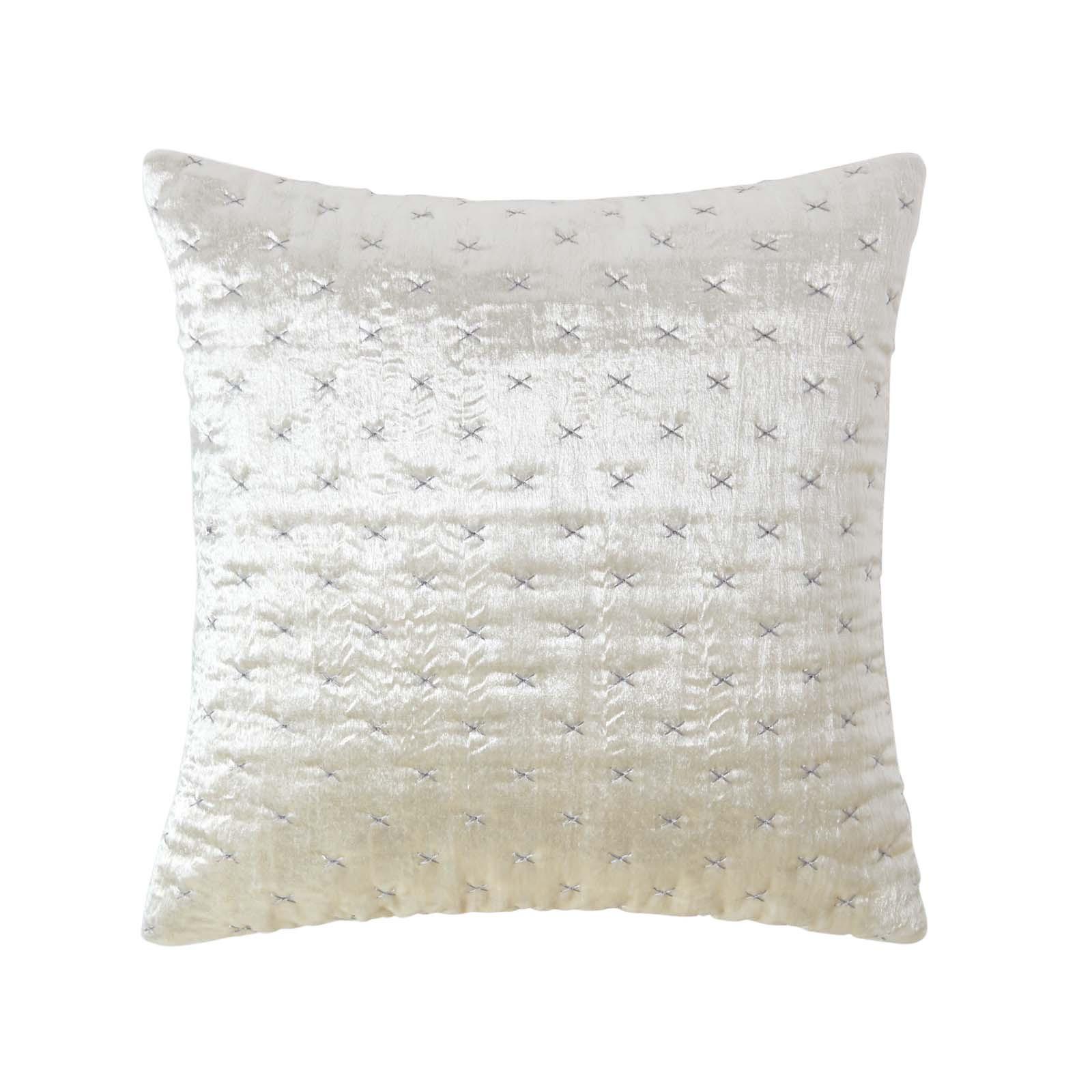 KISSENHÜLLE Pannesamt bestickt 40/40 cm - Creme, Textil (40/40cm) - Homescapes