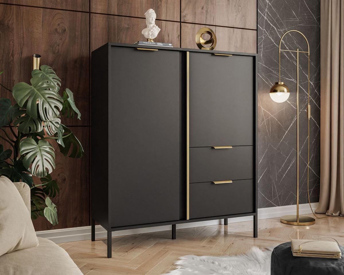 KOMMODE LARETTO 2D2S anthrazit - Schwarz, Holzwerkstoff (103/123.4/40cm) - Lookway