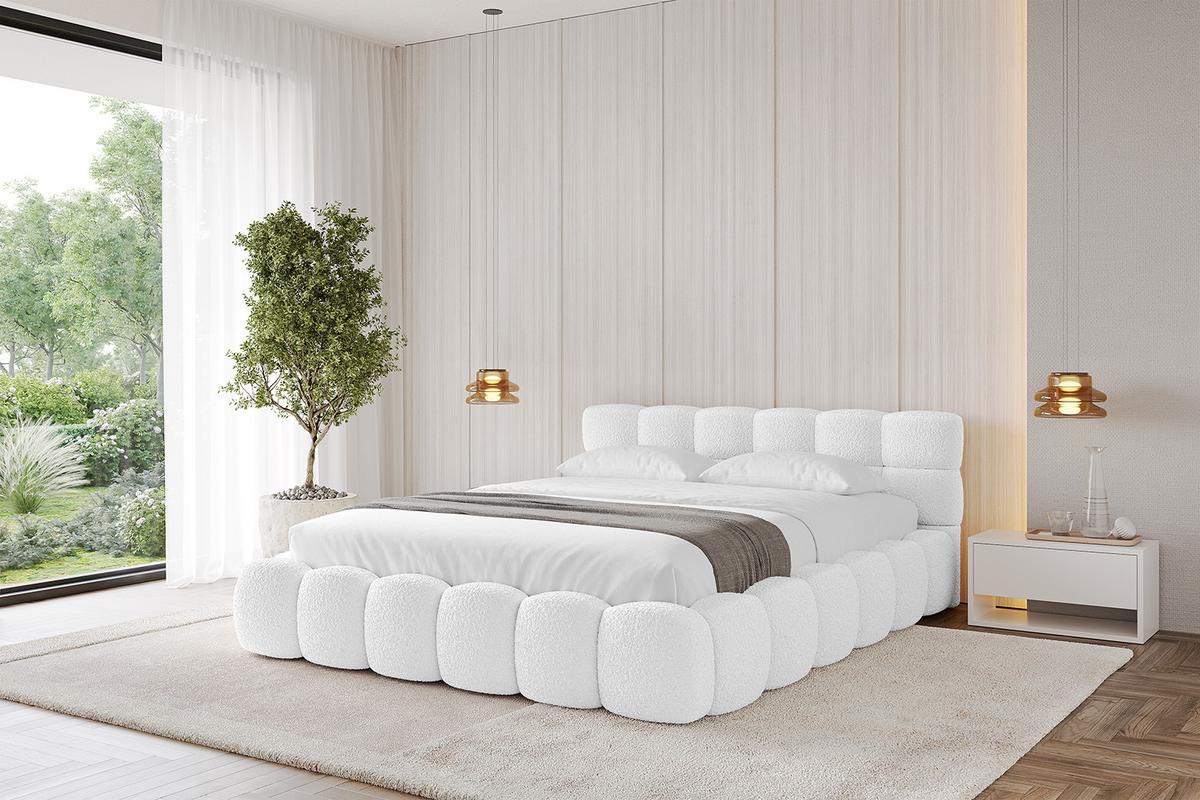 POLSTERBETT mit Bettkasten und Lattenrost, Bett mit Matratze H3/H4 - LEYA-v1 180x200 Weiß - Weiß, Holzwerkstoff/Textil (180/200cm) - ALTDECOR