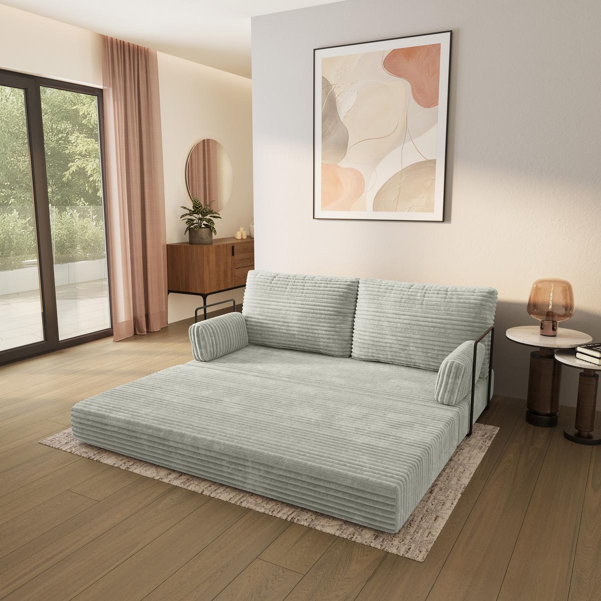 BETTSOFA SILAR aus Schaumstoff Kordstoff Hellgrau Schlaffunktion - Hellgrau, Textil (170/86/80cm) - MASSENO