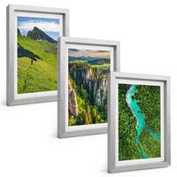 BILDER SET 3er Set - 20x30 cm Silberner Rahmen - Grüne Berge, Flussfelsen - Silberfarben, Kunststoff (20/30cm) - TULUP