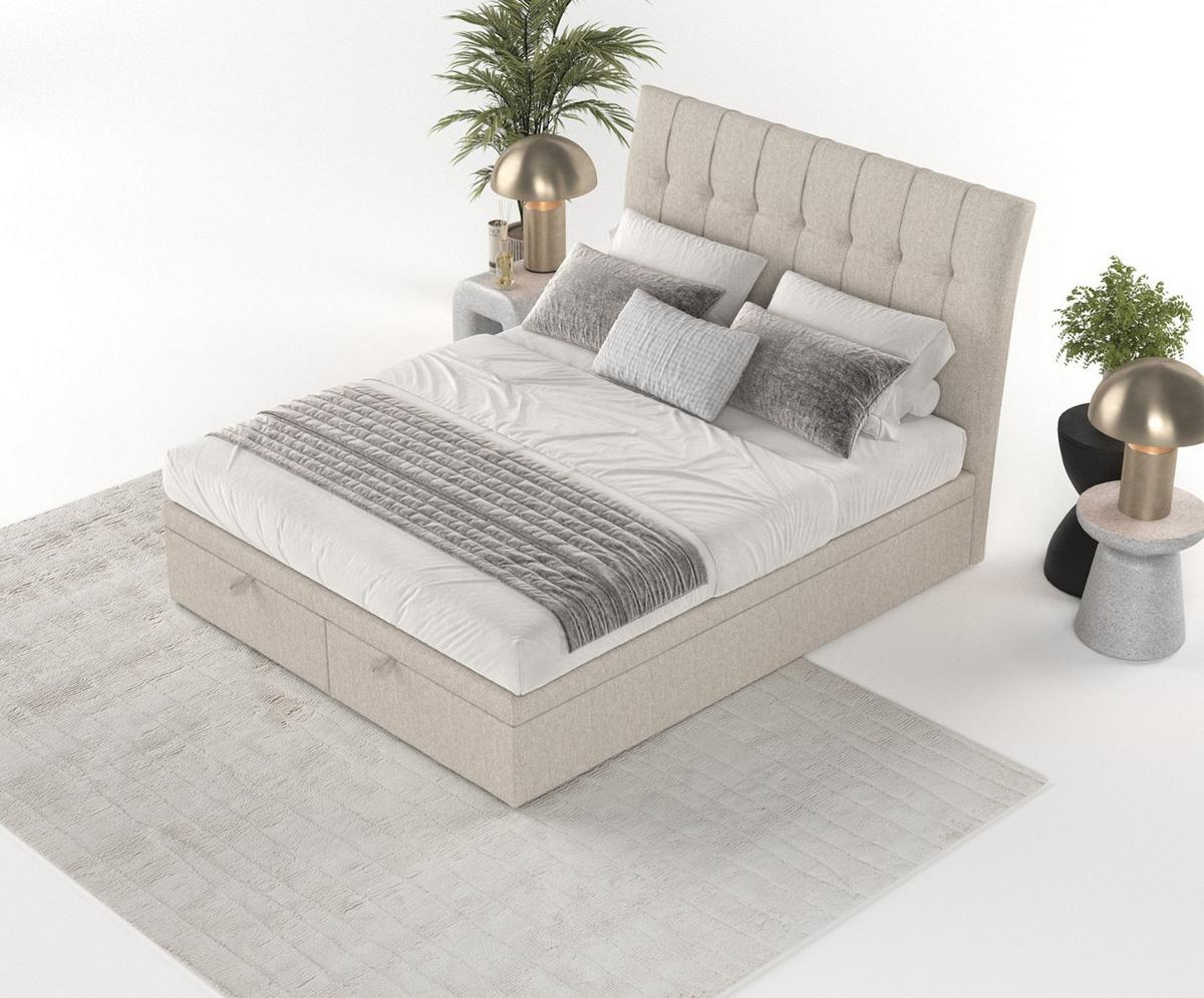 POLSTERBETT Kelsea mit Stauraum 120/200 cm Hellbeige im Megan Stoff - Sandfarben/Schwarz, Holz/Holzwerkstoff (120/200cm) - AltaBeds