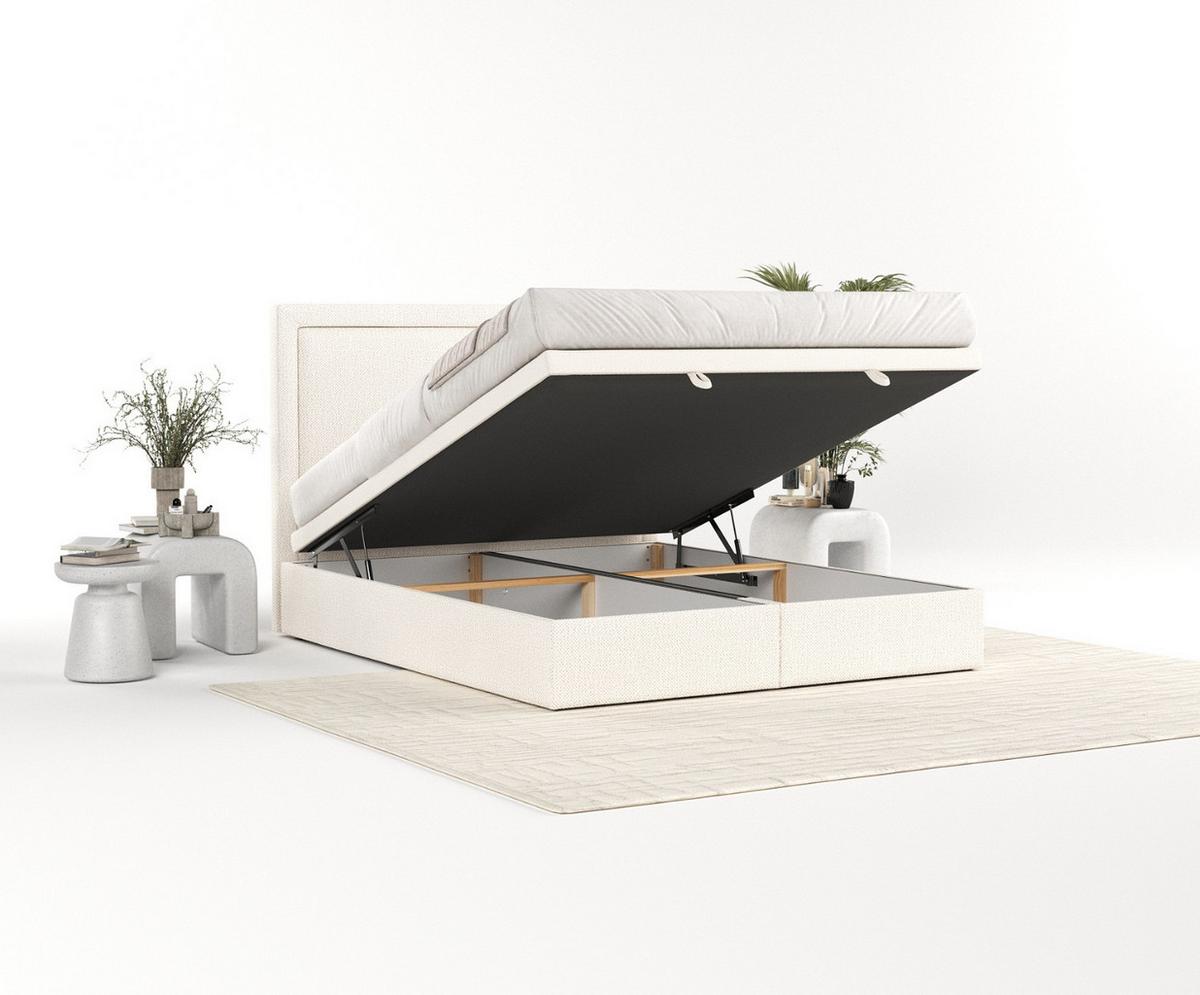POLSTERBETT Salma mit Stauraum 140/200 cm Creme im Alta Stoff - Creme/Schwarz, Holz/Holzwerkstoff (140/200cm) - AltaBeds