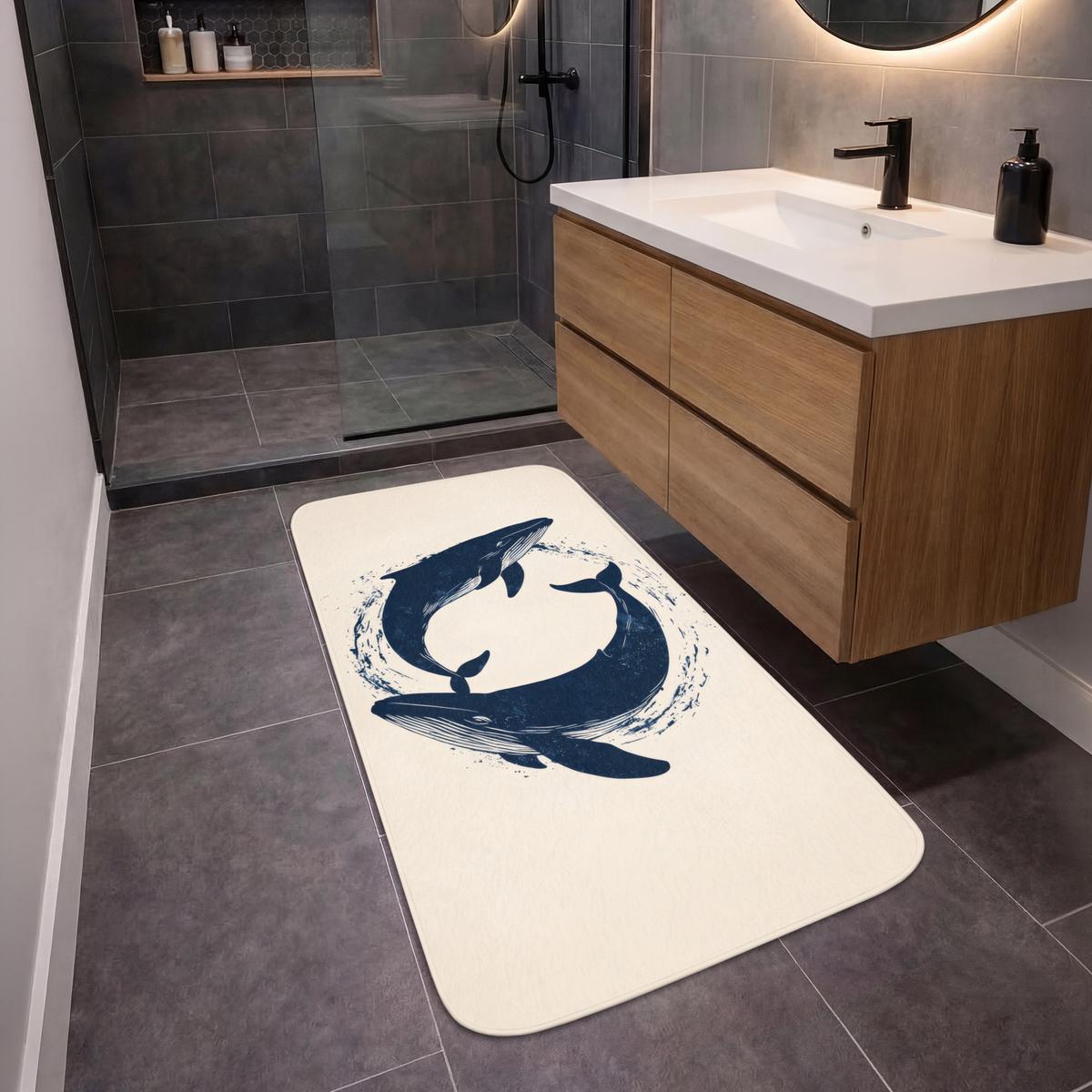 BADEMATTE Wale - Spritzer - Kreis - Dunkelblau 60x120 cm - Dunkelblau, Textil (60/120cm) - OnlyWow
