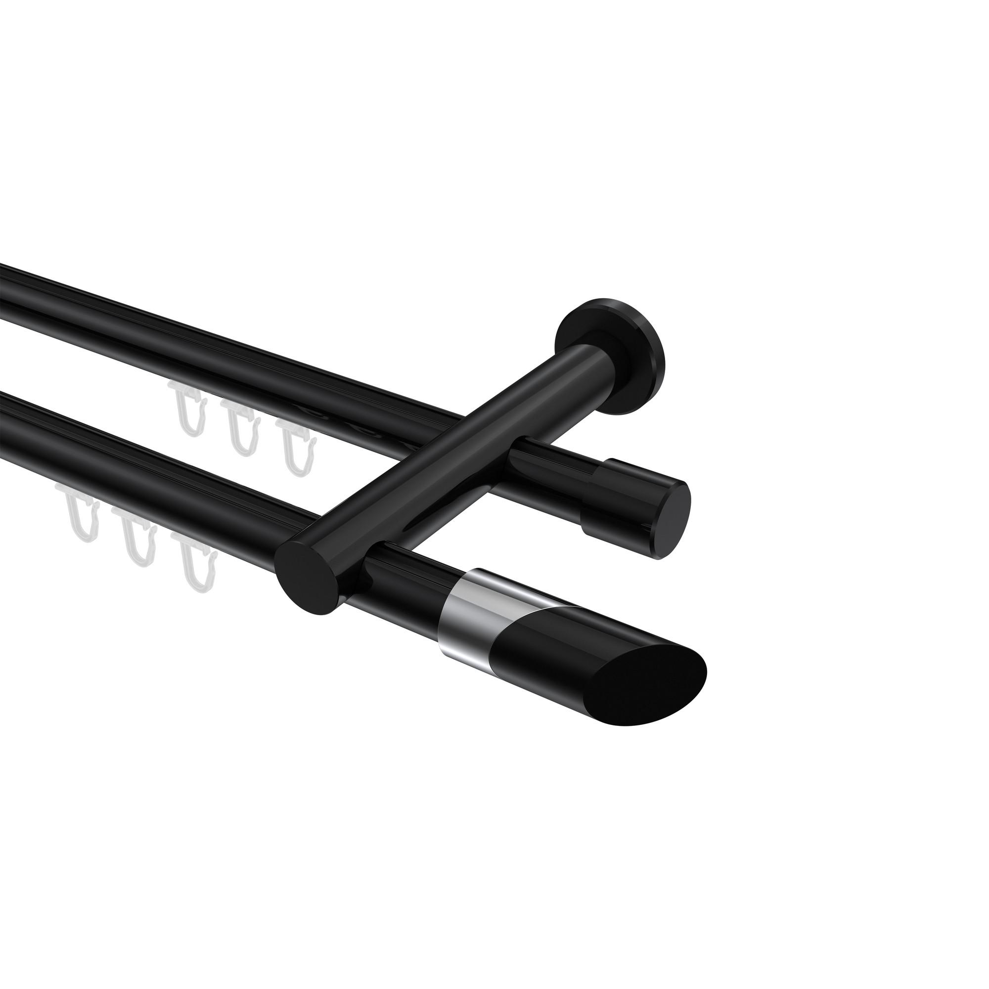 GARDINENSTANGE INNENLAUF Platon Verano 360 cm (geteilt in 2 x 180 cm), 2-läufig, 20 mm Ø Schwarz - Chromfarben/Schwarz, Metall (360cm) - INTERDECO