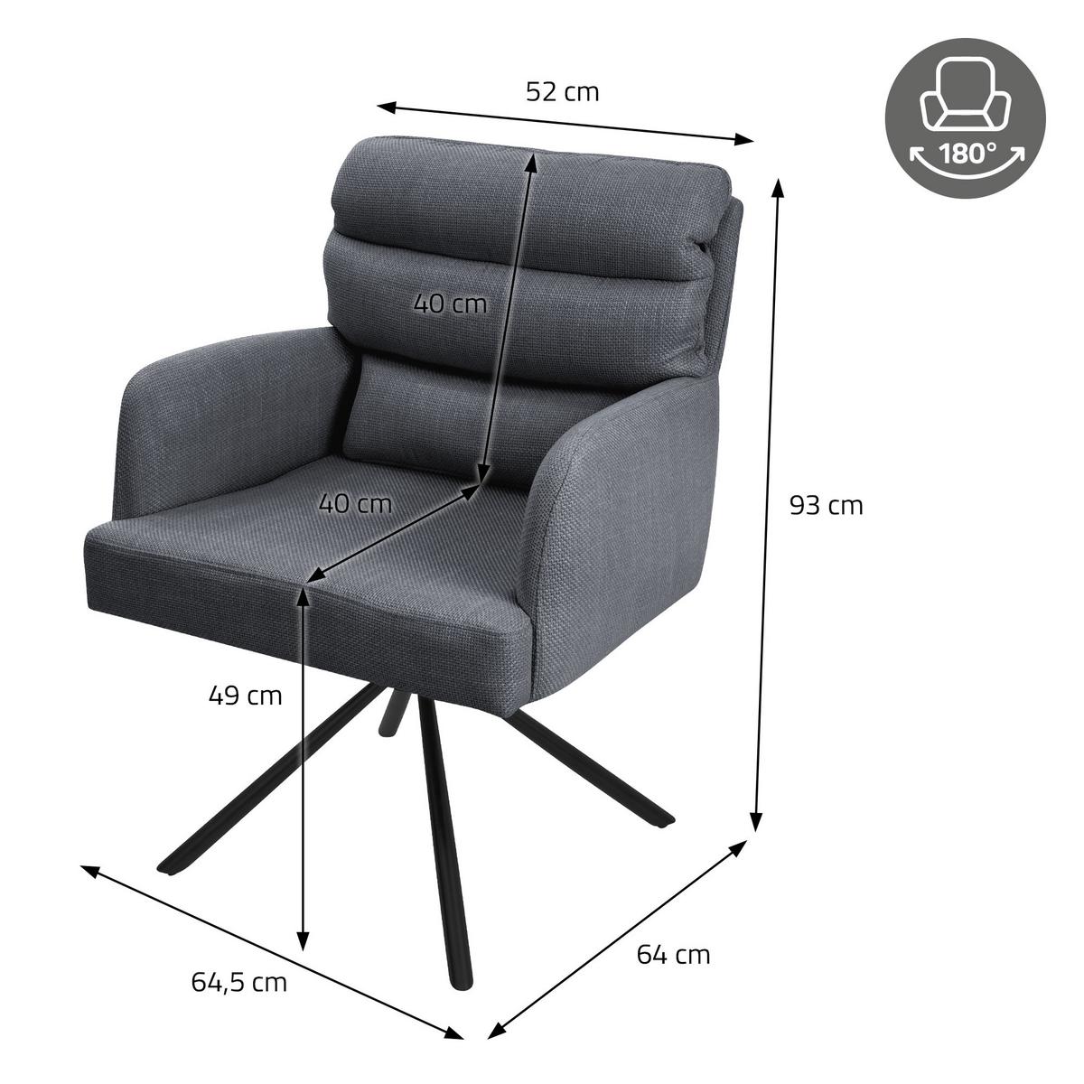 ESSZIMMERSTUHL 4er Set drehbar Anthrazit Stoffbezug - Anthrazit/Schwarz, Textil/Metall (64.5/93/64cm) - ML-DESIGN