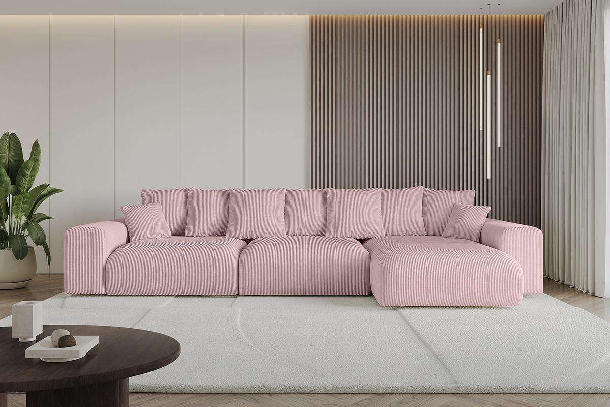 ECKSOFA Ottomane rechts ESKAR-L2 364x176x72 Rosa Cord - Schwarz/Rosa, Holzwerkstoff/Kunststoff (176/364cm) - ALTDECOR