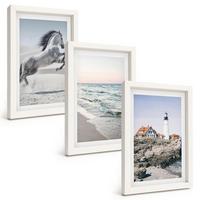 BILDER SET 3er Set - 20x30 cm Weißer Rahmen - Pferde, Strand, Leuchtturm, Wellen - Weiß, Kunststoff (20/30cm) - TULUP