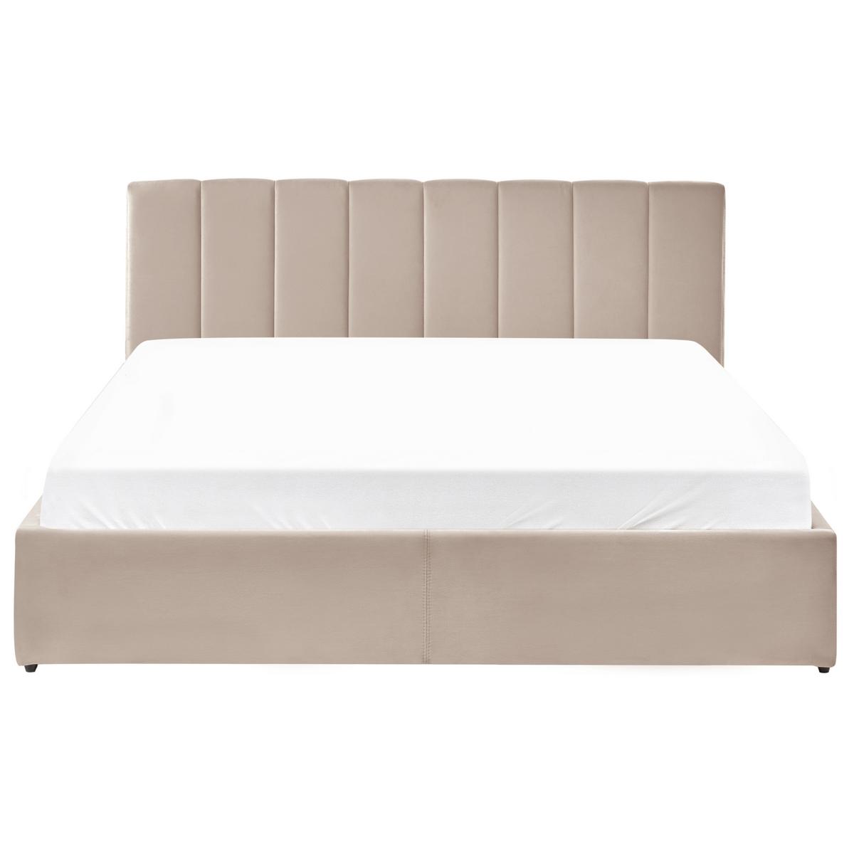 BETT mit Stauraum 180/200 cm Samtstoff Taupe Dreux - Taupe, Textil (180/200cm) - Beliani