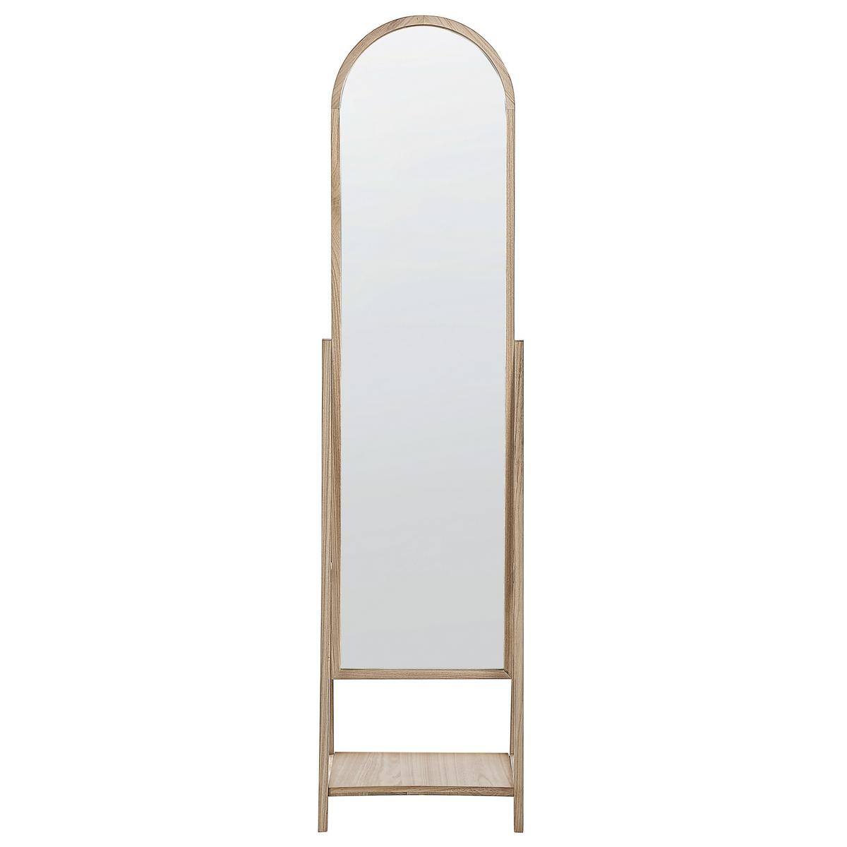 STEHSPIEGEL mit Ablage Holz hellbraun oval 39/170 cm Chambery - Hellbraun, Holz (39/170/57cm) - Beliani