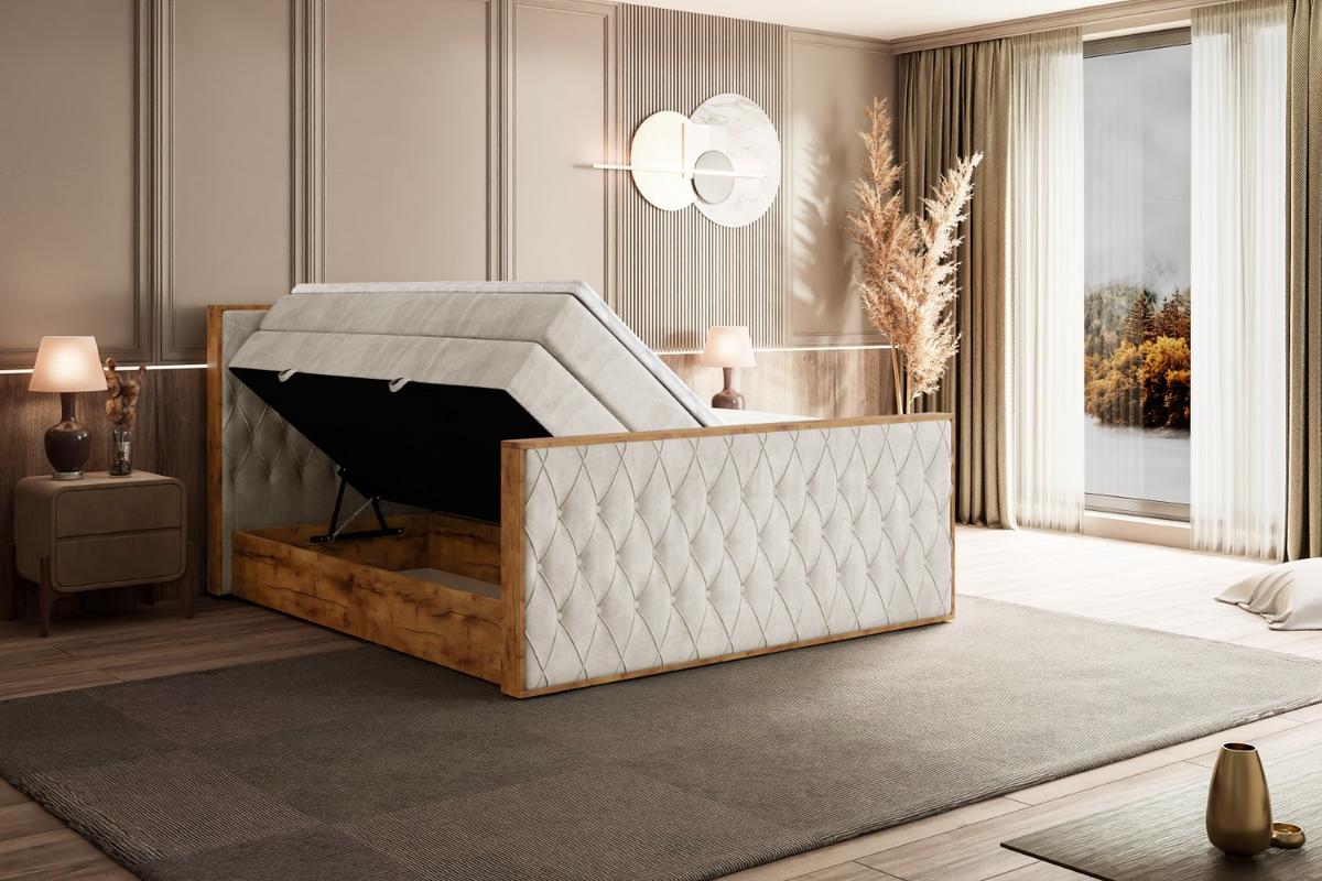 BOXSPRINGBETT mit Matratze H3|H4 und Lattenrost - LOLLI5-Z KING-200x200 - Beige Casablanca - Beige, Holzwerkstoff (200/200cm) - ALTDECOR