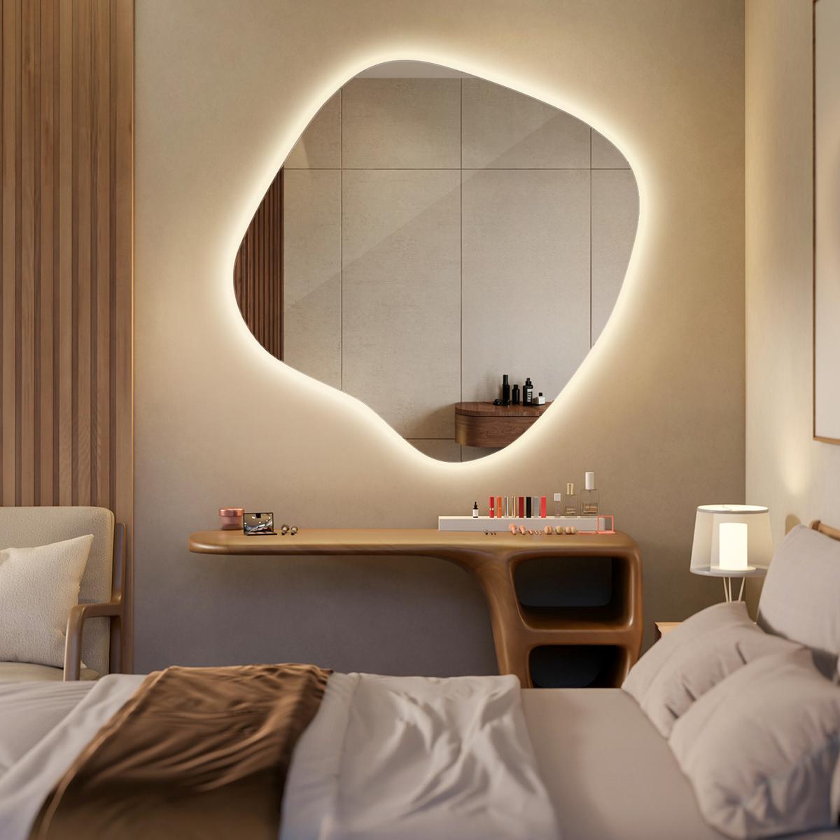 LED SPIEGEL 77 x 76,6 cm Asymmetrisch Warmweiß 3000K - Transparent, Glas (77/76.6/0.4cm) - TULUP
