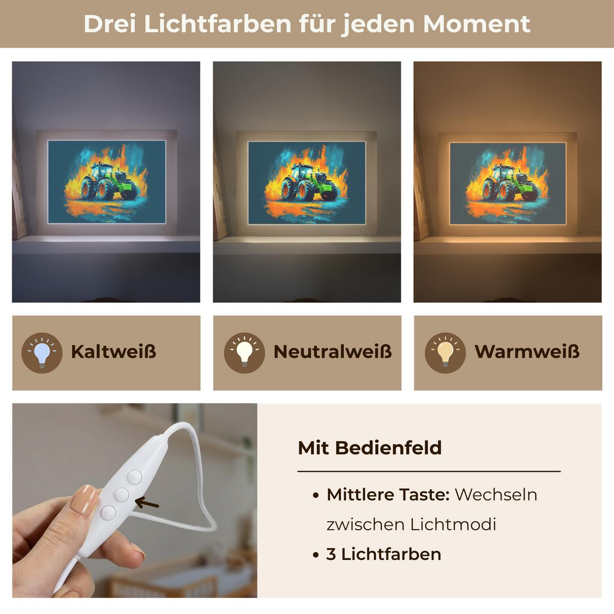 NACHTTISCHLAMPE Abstrakt - Traktor - Grün 20x15 cm - Dunkelblau, Holzwerkstoff (8/20/15cm) - OnlyWow