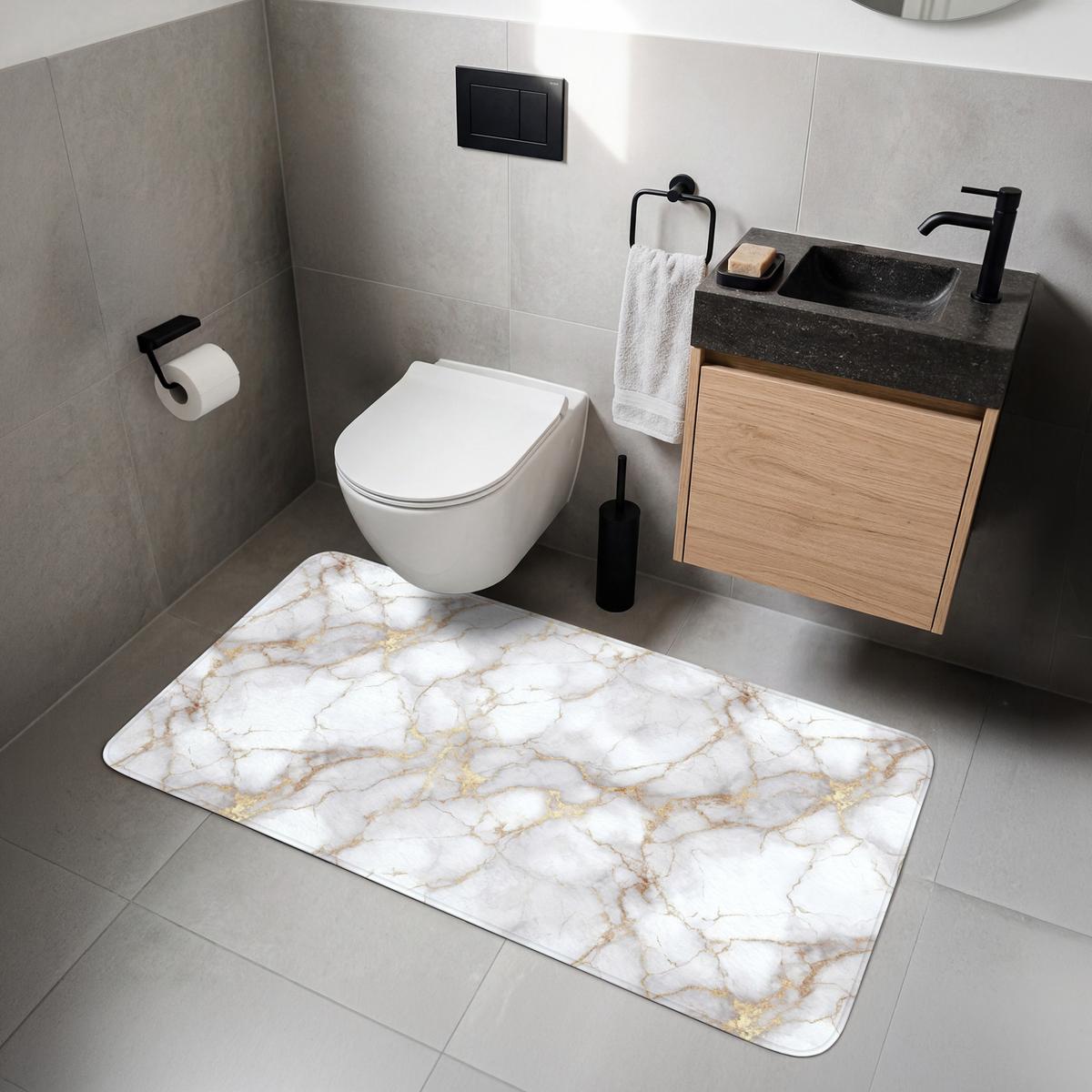 WC-VORLEGER Weiß - Gold - Marmor - Grau WC Teppich 120x60 cm - Weiß, Textil (120/1cm) - OnlyWow