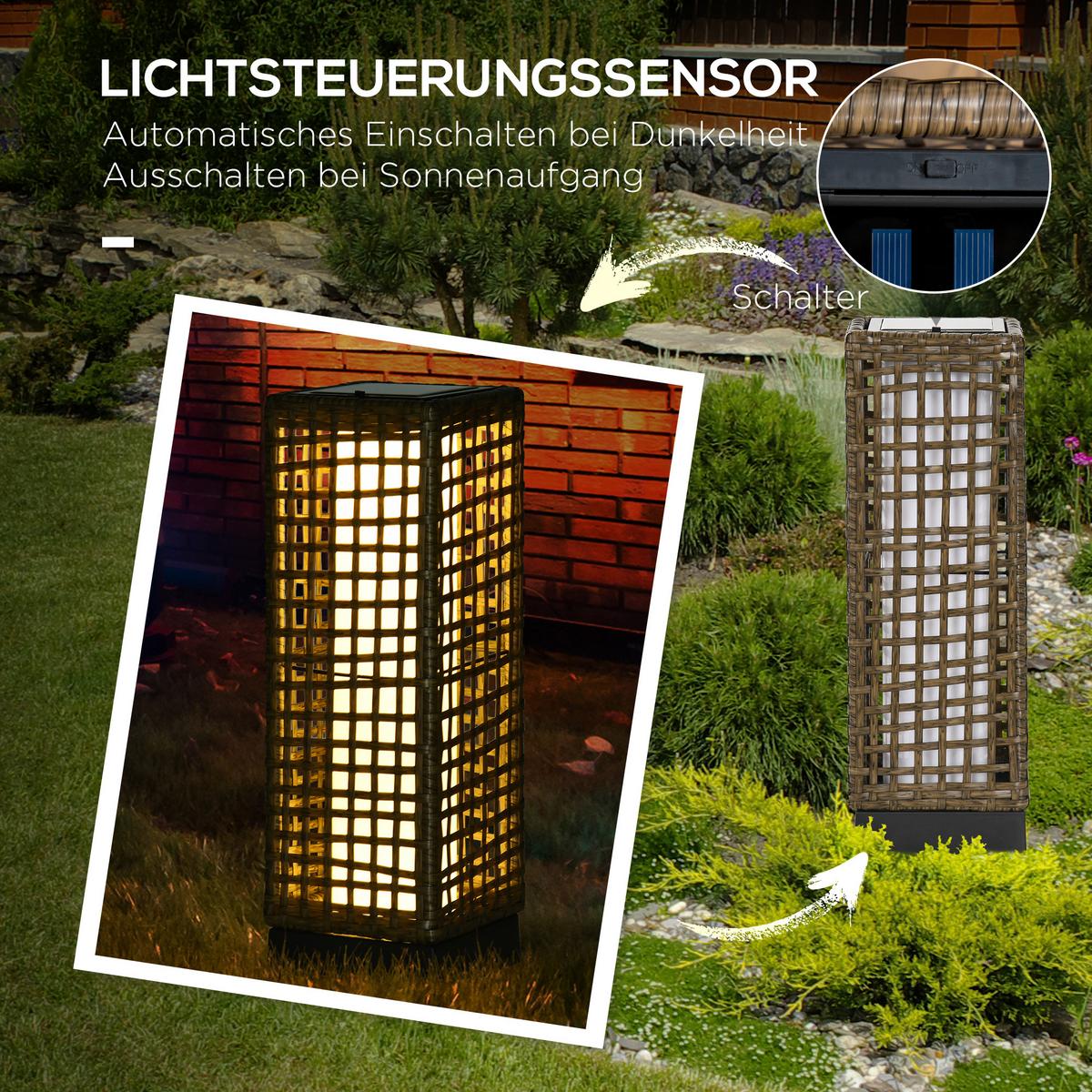 SOLARLEUCHTE, Rattan, Stahl, Sand - Schwarz, Metall (15.5/15.5/46cm) - Outsunny