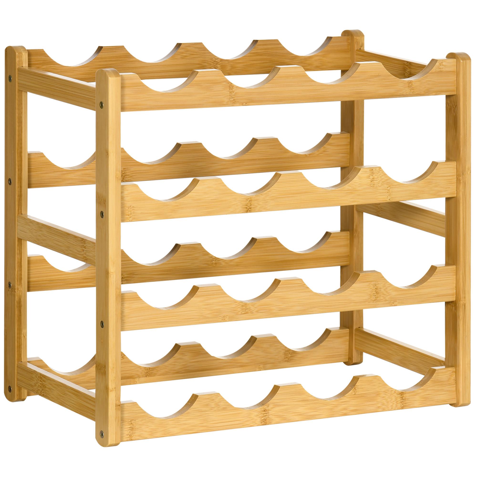 WEINREGAL Flaschenregal Weinhalter für 16 Flaschen Standregal aus Bambus Natur - Naturfarben, Naturmaterialien (23.5/38/43cm) - HOMCOM