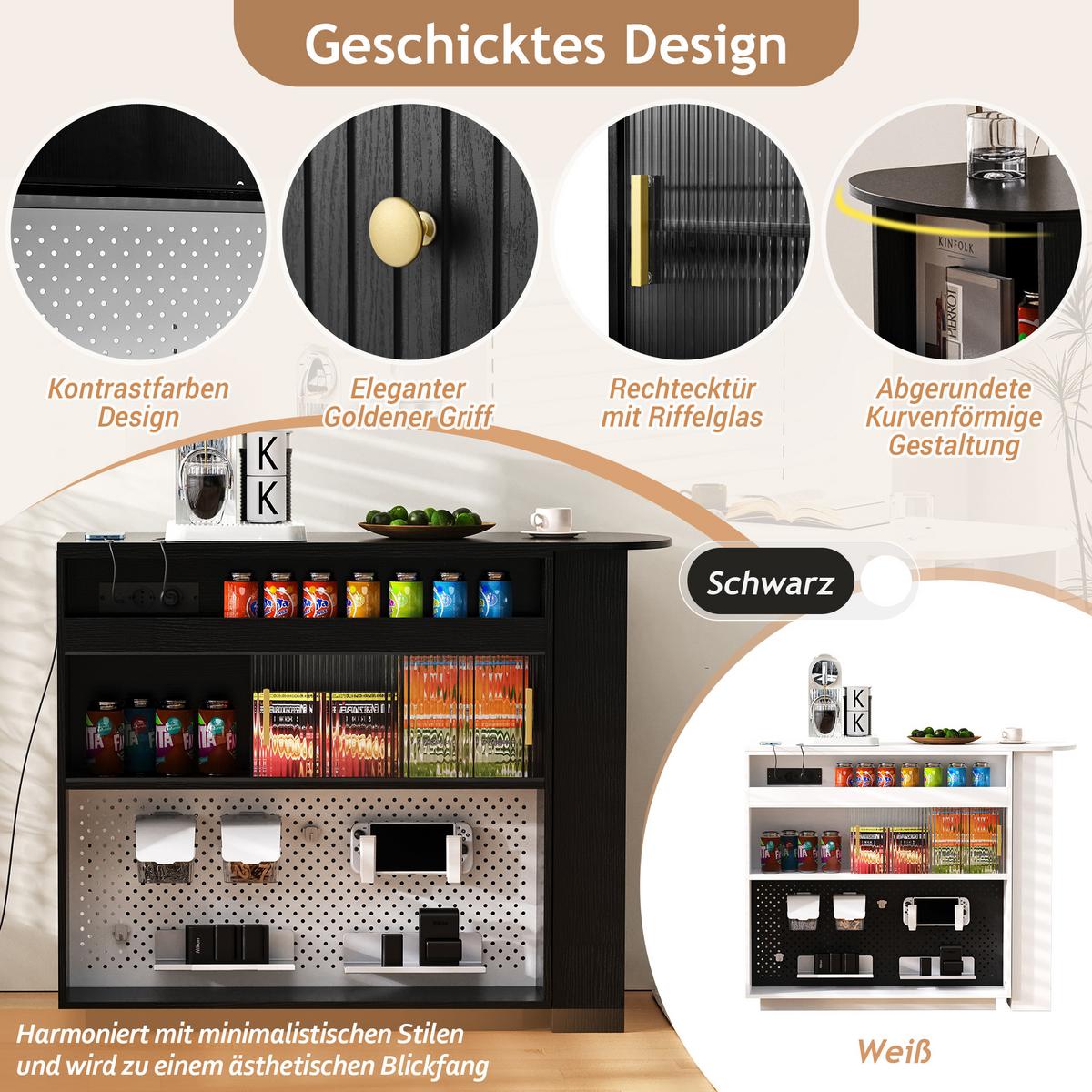BARTISCH schwarz mit 360° drehbarem sideboard & led-beleuchtung - Schwarz, Holzwerkstoff (50/120/95.5cm) - Urban Meuble