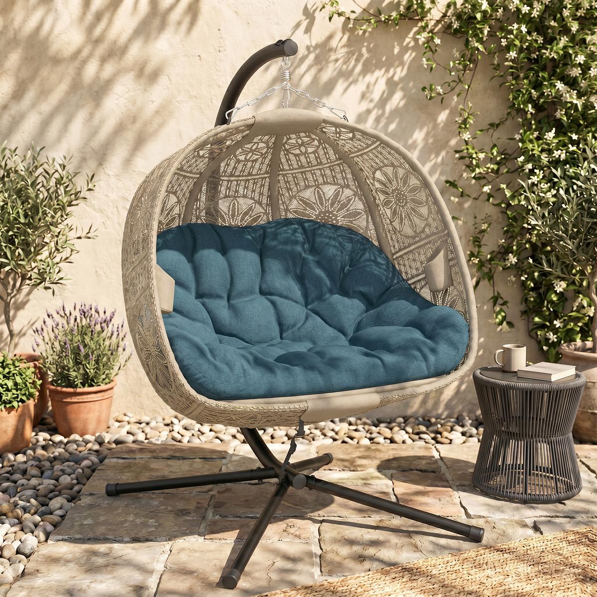 HÄNGESESSEL, Stahl, Polyester, Schwarz - Multicolor, Metall (126/172/132cm) - Outsunny